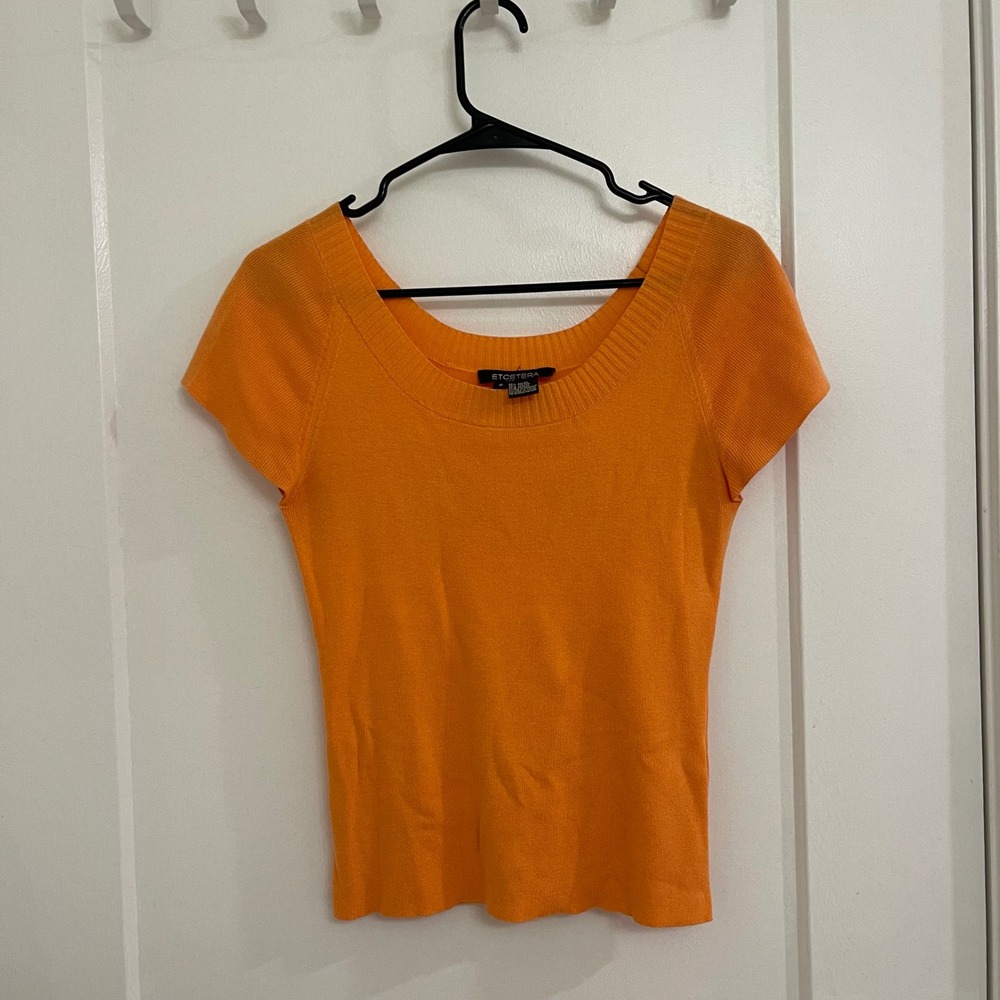 Vintage Y2K Collarbone Short Sleeve‎ Orange Sweater Shirt Mobwife Chic